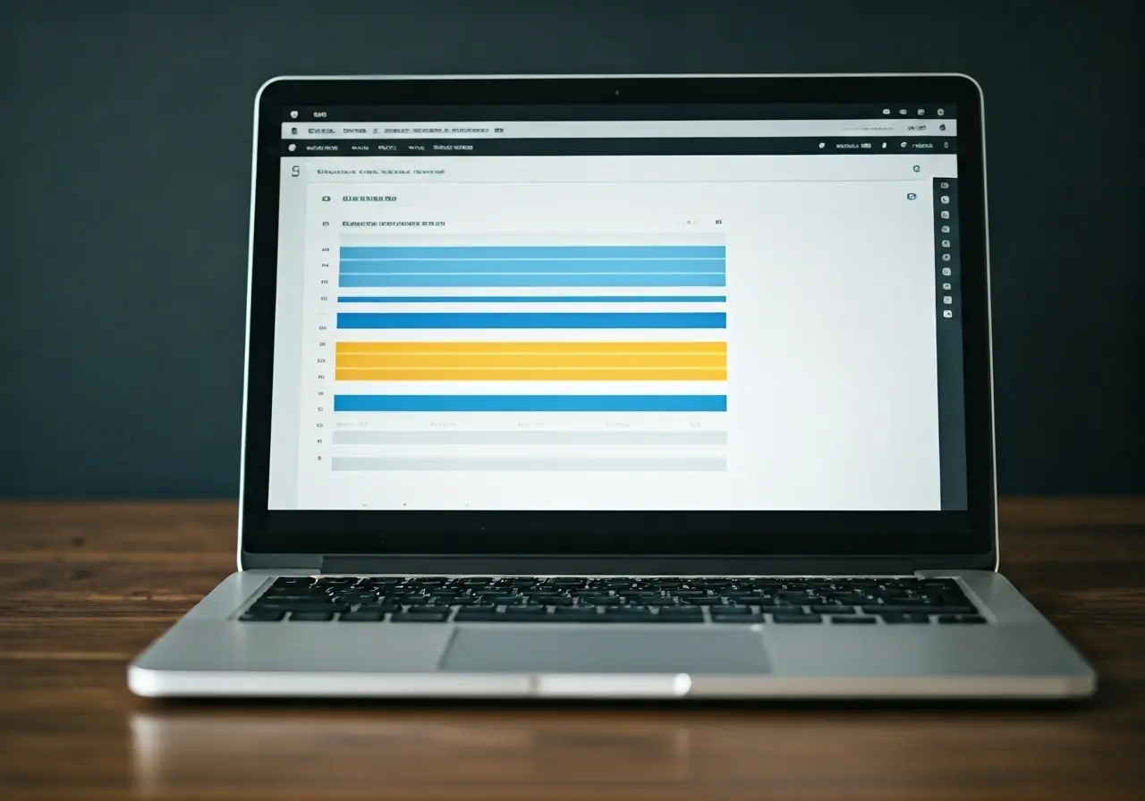 A laptop displaying YouTube analytics on a wooden desk. 35mm stock photo