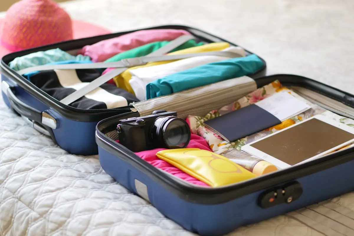 Clothes and Assorted Things in a Suitcase showing how to pack smart