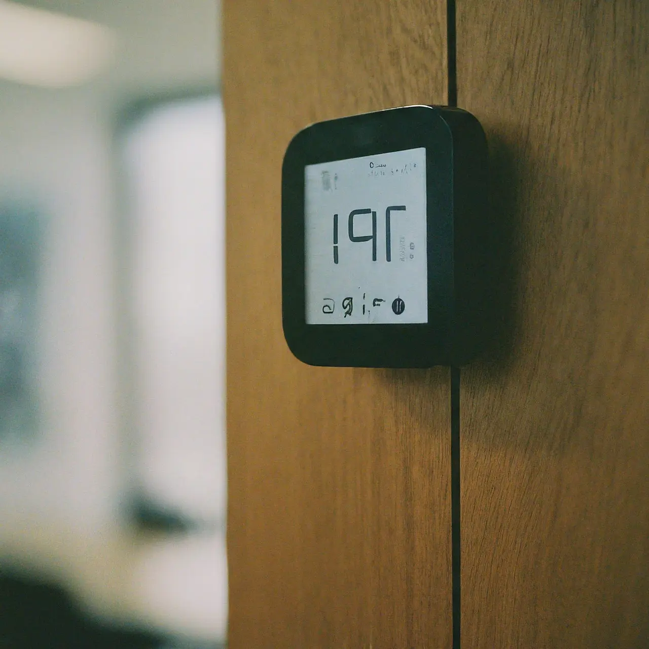 A digital thermostat adjusting room temperature in an office. 35mm stock photo