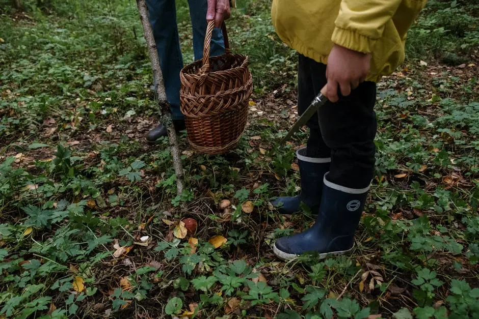 Persons Holding a Knife and a Woven Basket