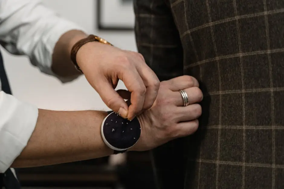 A Tailor Fitting a Person in a Checkered Blazer