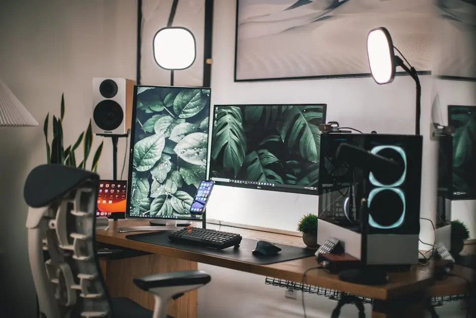 Black Flat Screen Computer Monitor on White Wooden Desk