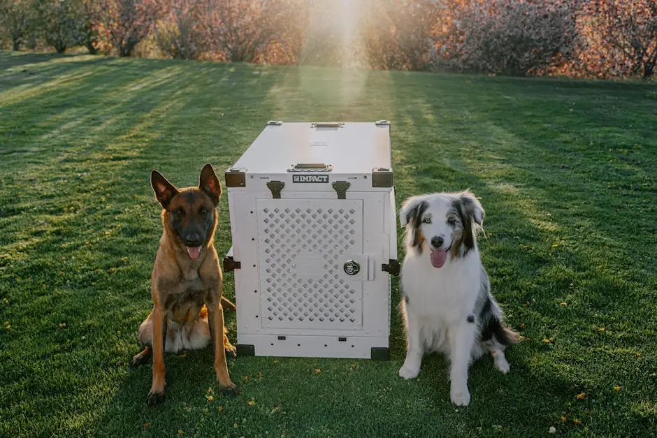 Two Dogs and Impact Dog Crate: Capturing Sunset Moments in the Park