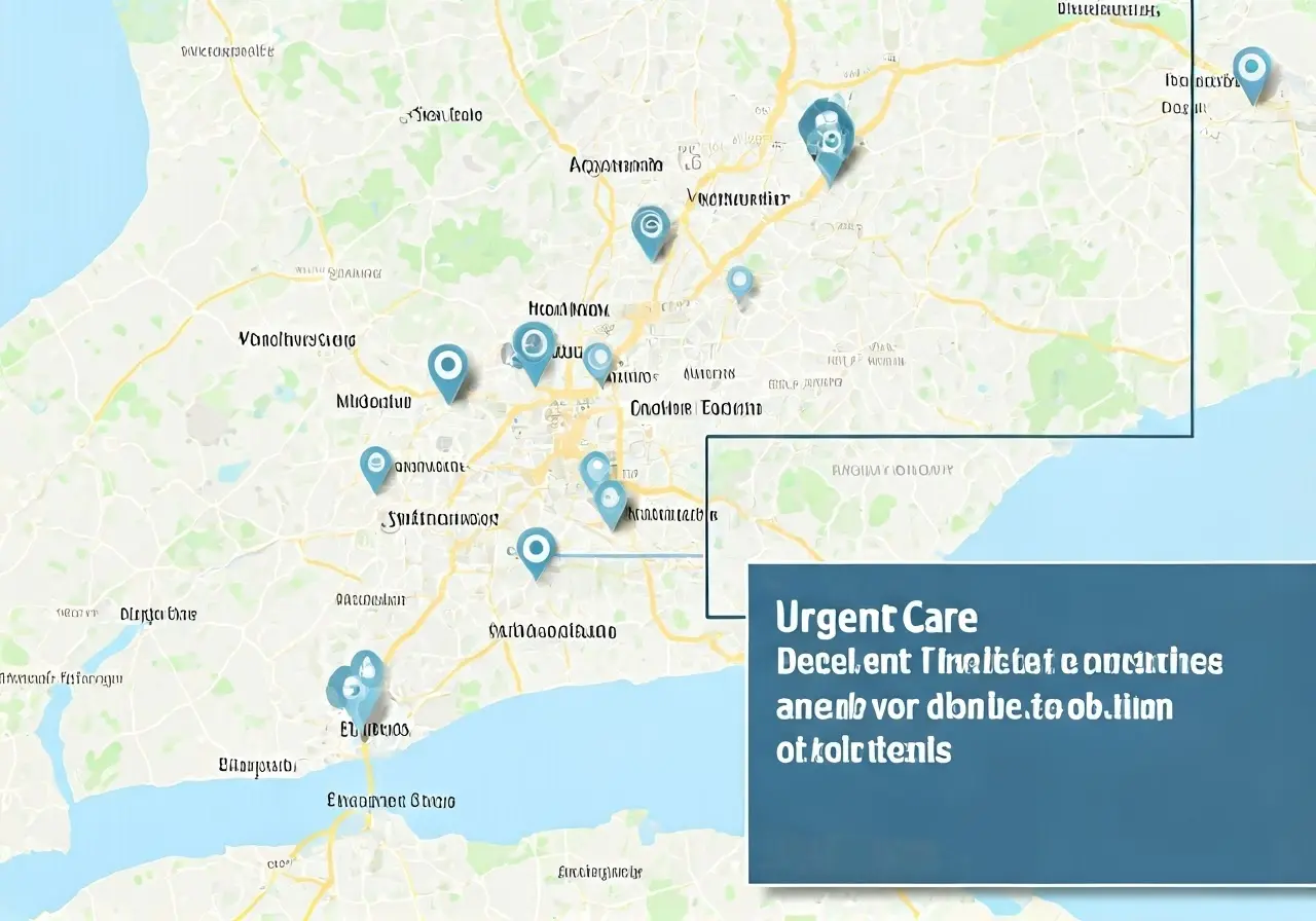 Map with urgent care locations highlighted. 35mm stock photo