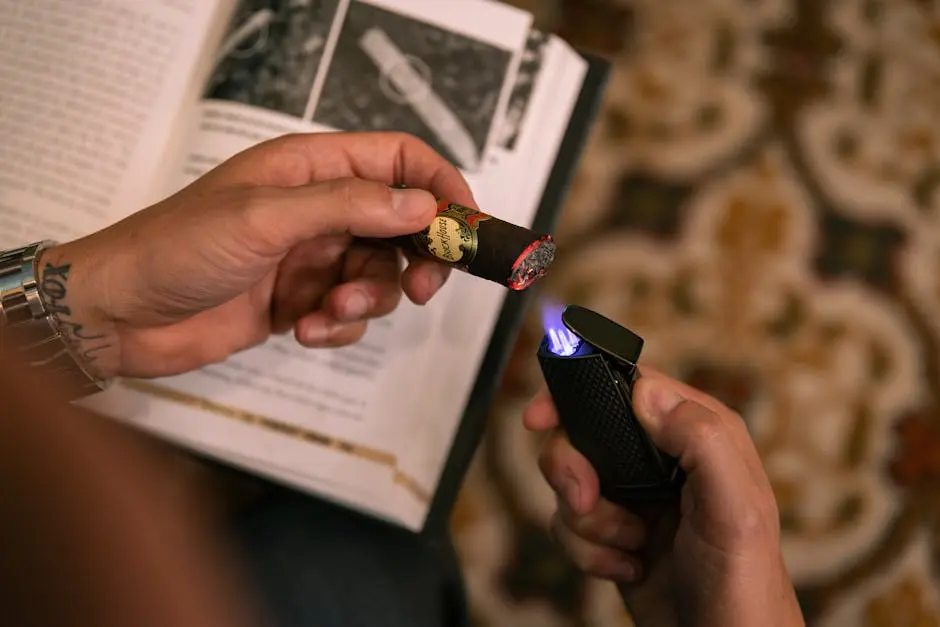 Man Lighting Up a Cigar