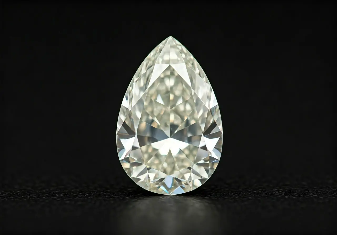 Close-up of a sparkling pear-shaped diamond on a black background. 35mm stock photo