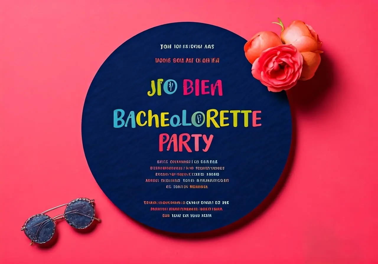 Colorful bachelorette party invitation with playful design elements. 35mm stock photo