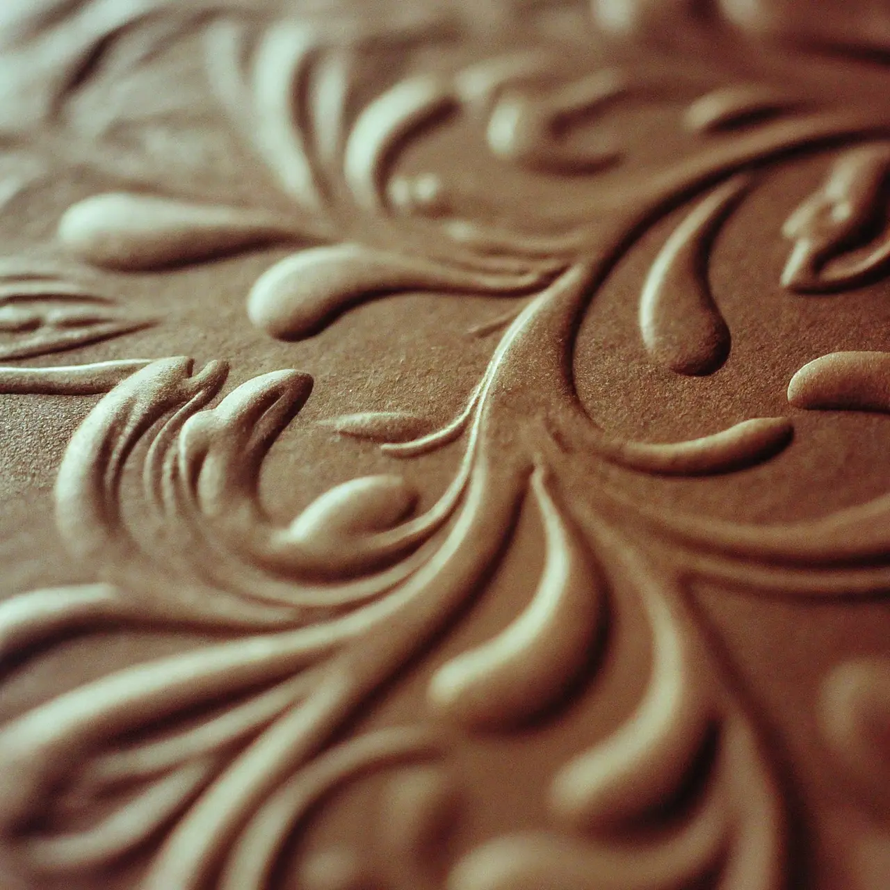 Close-up of an embossed card with floral patterns. 35mm stock photo