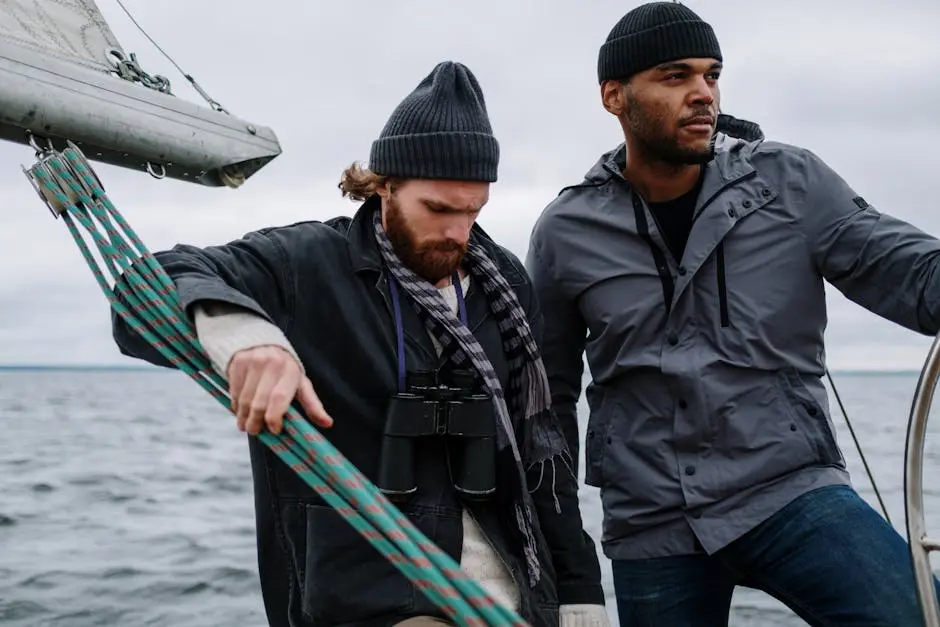 Two Men Sailing on the Ocean