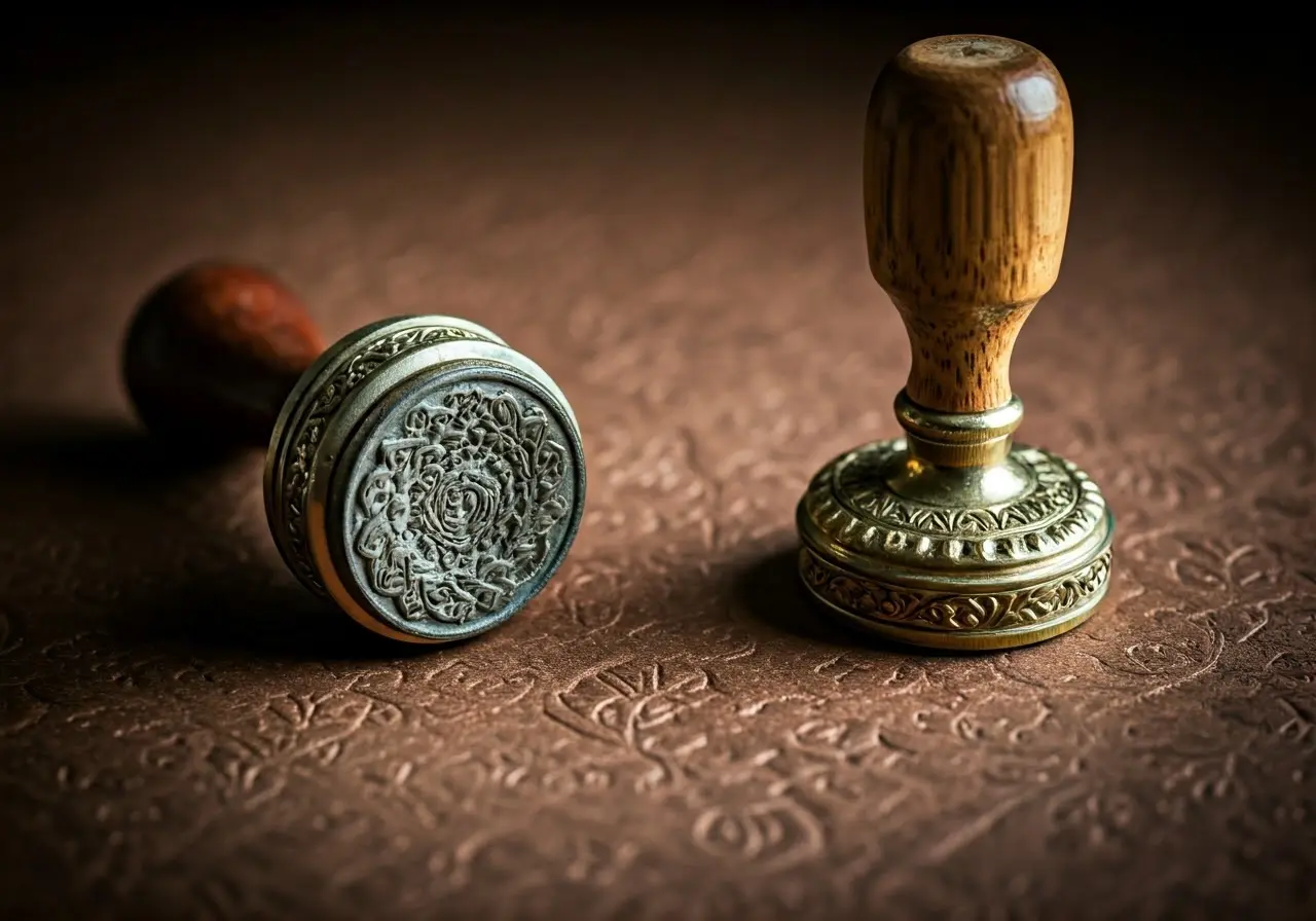 A decorative embosser stamp with intricate patterns on paper. 35mm stock photo