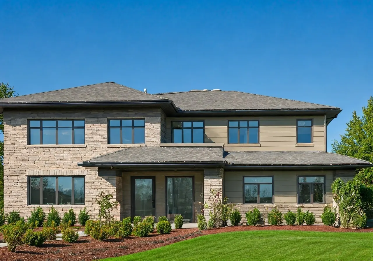 Image of a modern home with visible HVAC zoning panels. 35mm stock photo