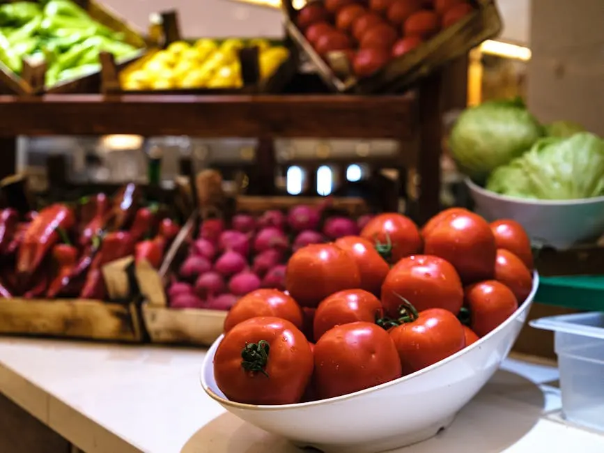 Red tomatoes and fresh vegetables