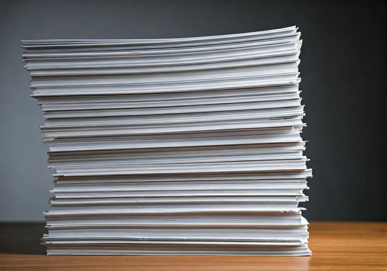 Image of a stack of documents being delivered swiftly. 35mm stock photo