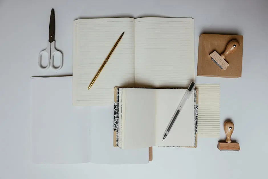 Notebooks with Pen and Scissors