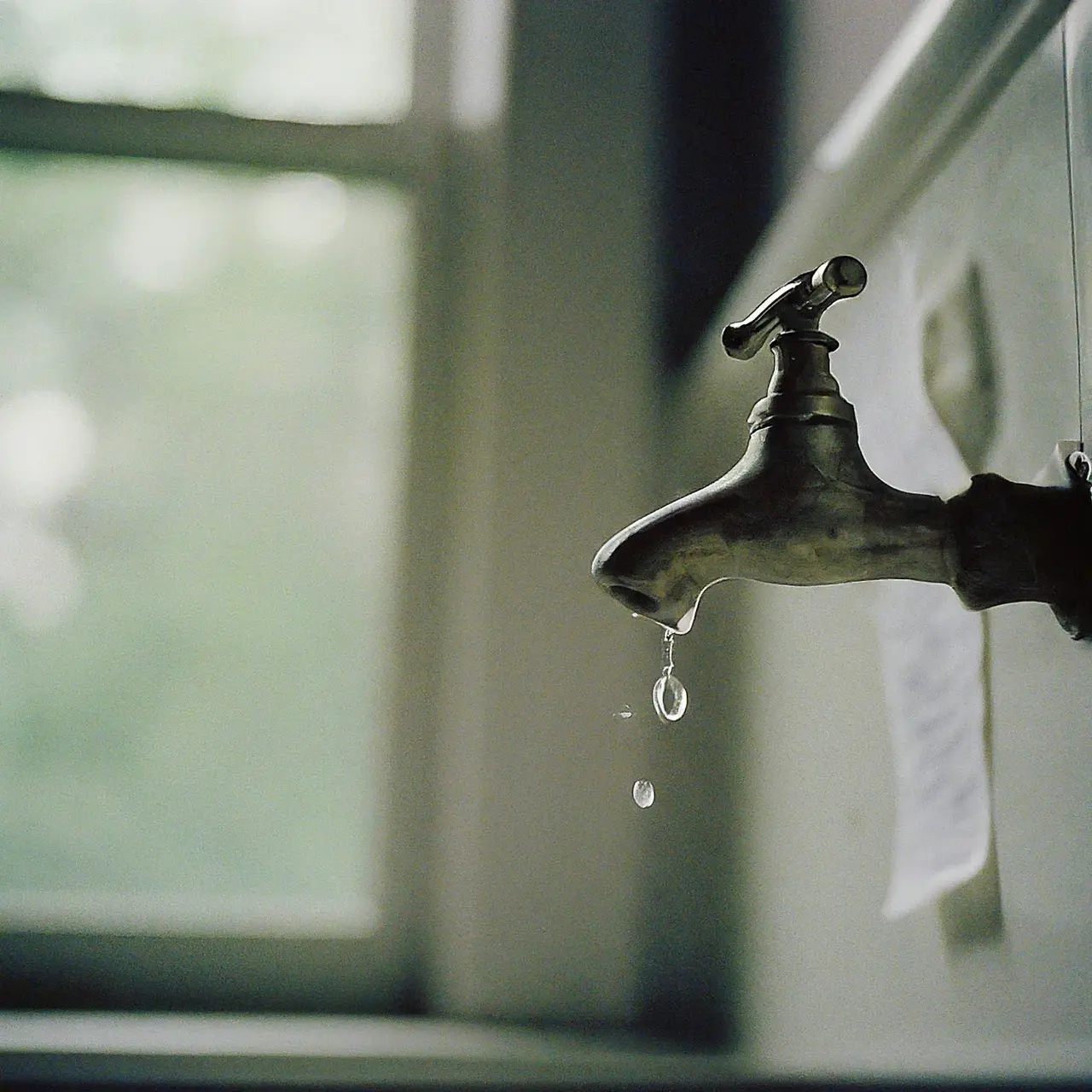 A dripping faucet with a water bill underneath. 35mm stock photo