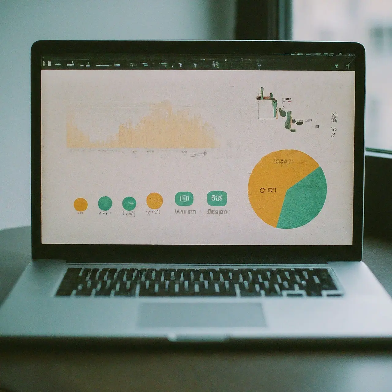 An open laptop displaying SEO analysis metrics and charts. 35mm stock photo