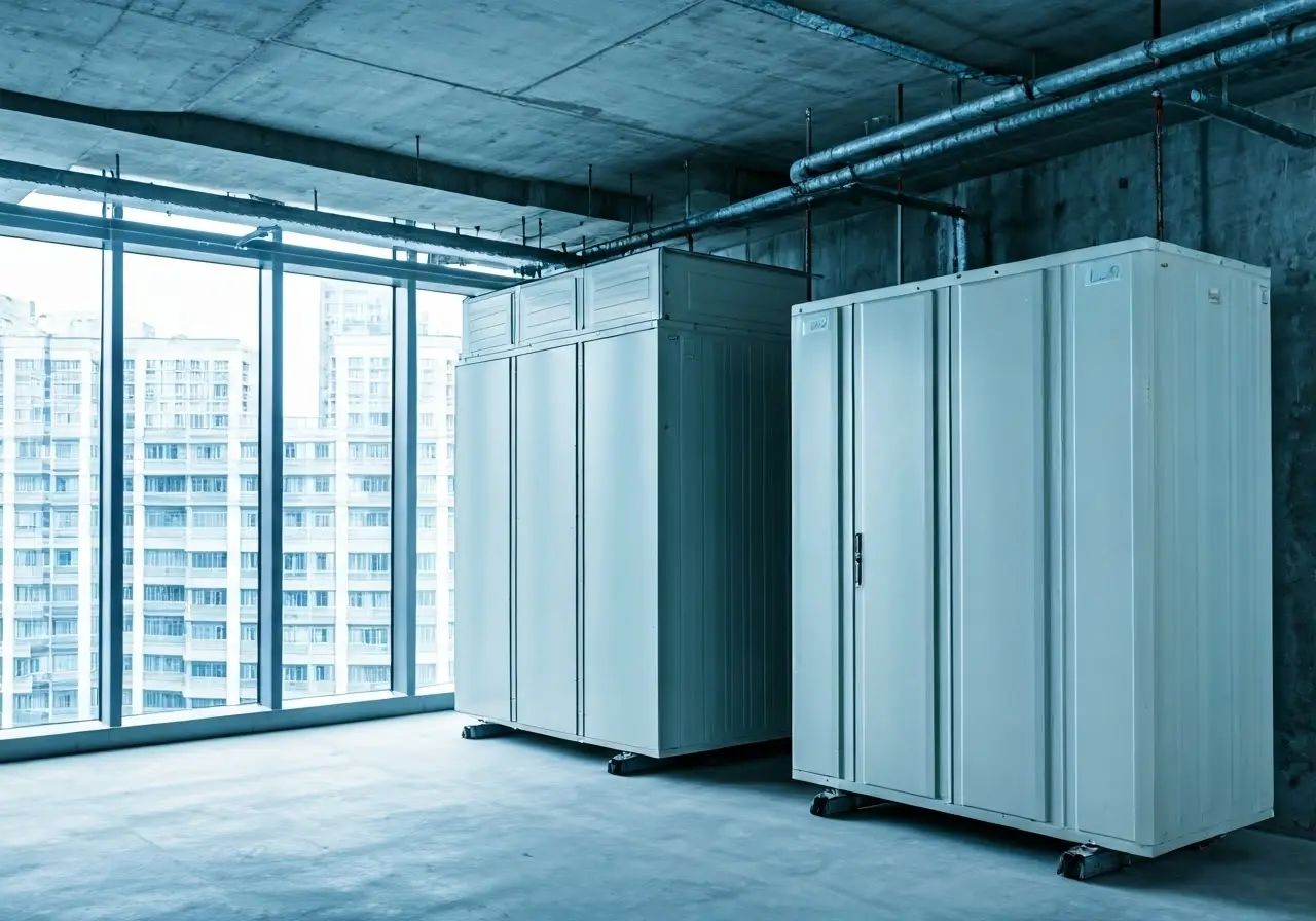 A modern HVAC system installed in a high-rise office building. 35mm stock photo