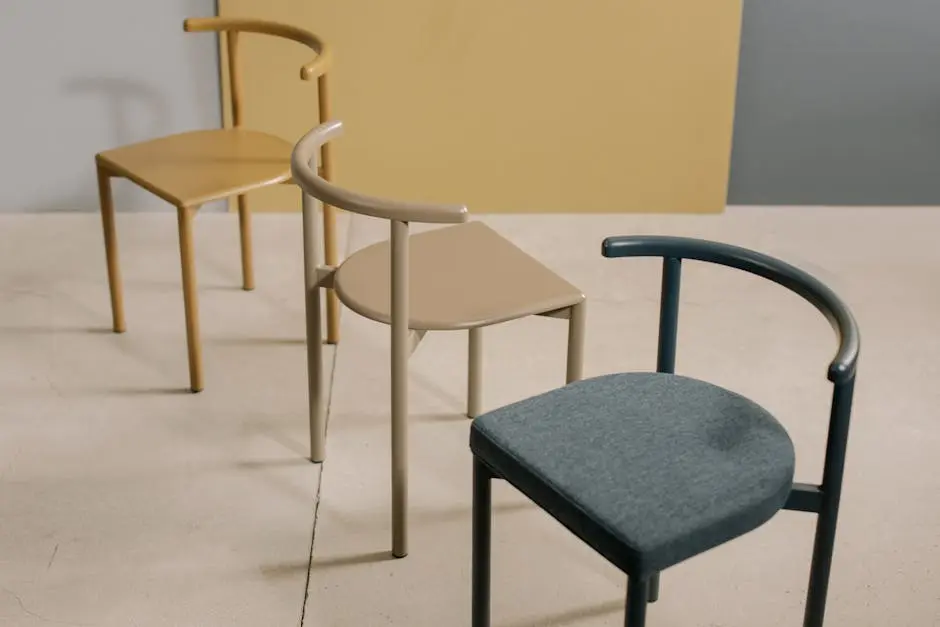 Three stylish chairs showcasing minimalist design and soft colors perfect for contemporary spaces.