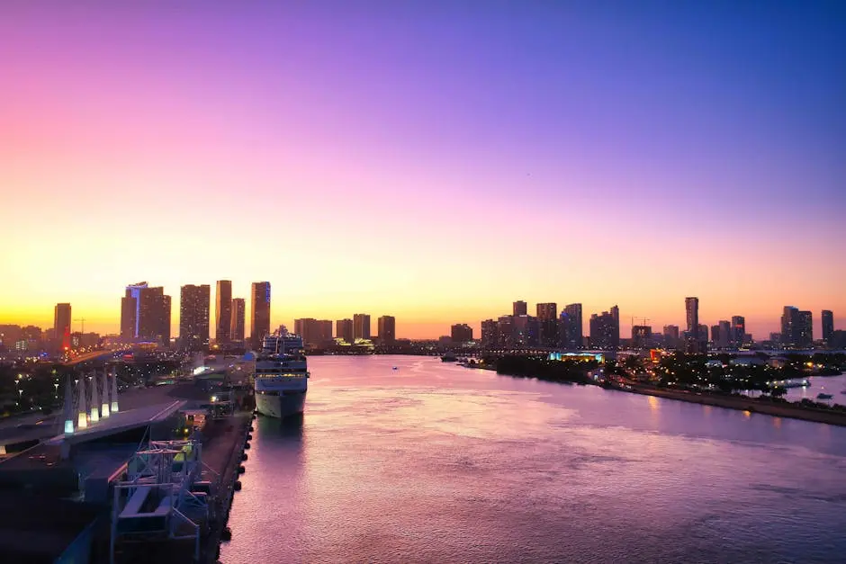 Drone Shot of the Miami Part at Sunset