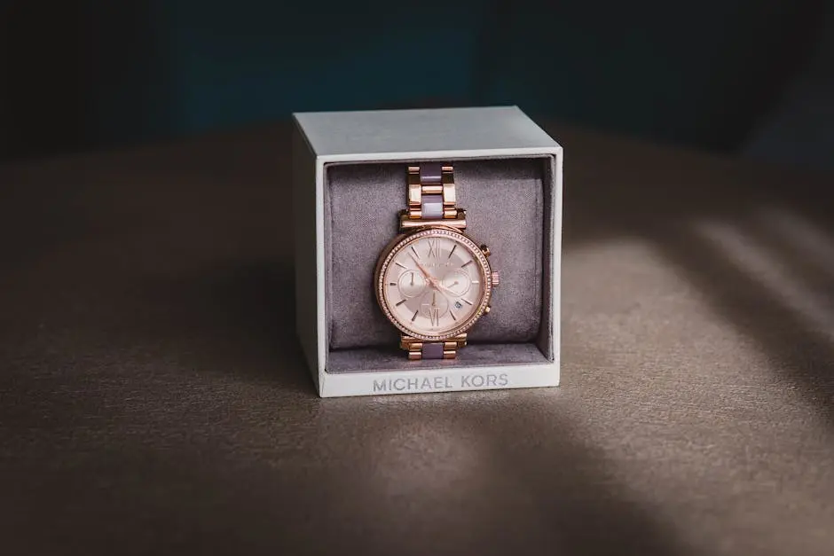 Close-up of a luxury rose gold watch in a stylish box, perfect for gifting.