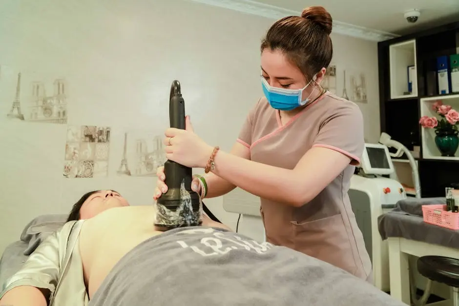 A spa therapist performs laser treatment at a salon, ensuring relaxation and rejuvenation.