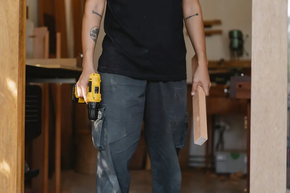 Professional carpenter with electric screwdriver in workplace