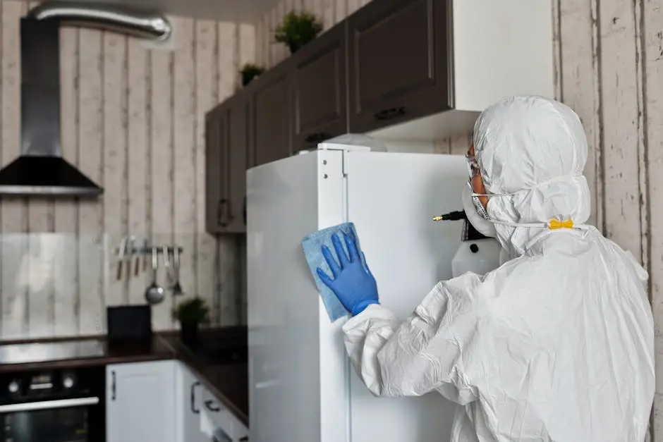 Person In A Protective Suit Disinfecting Inside The House