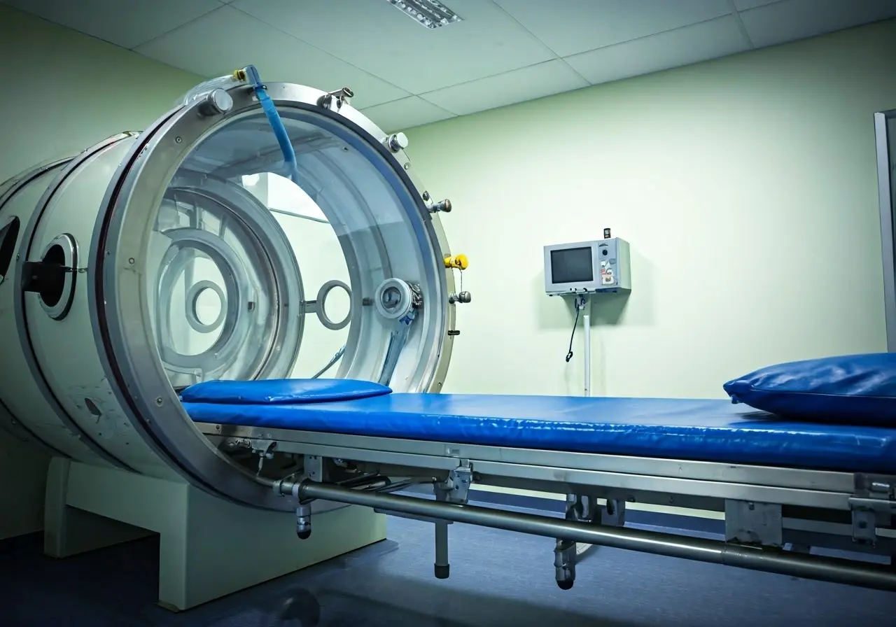 A hyperbaric oxygen therapy chamber in a clinical setting. 35mm stock photo