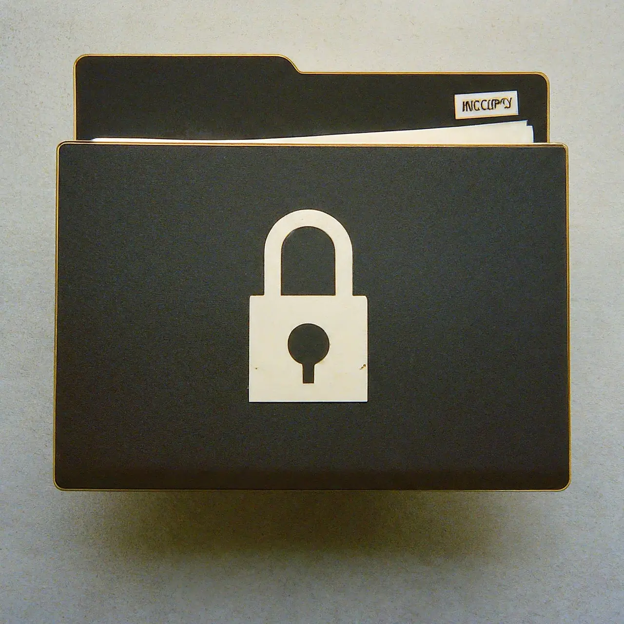 A digital lock icon overlaying a folder labeled Receipts. 35mm stock photo