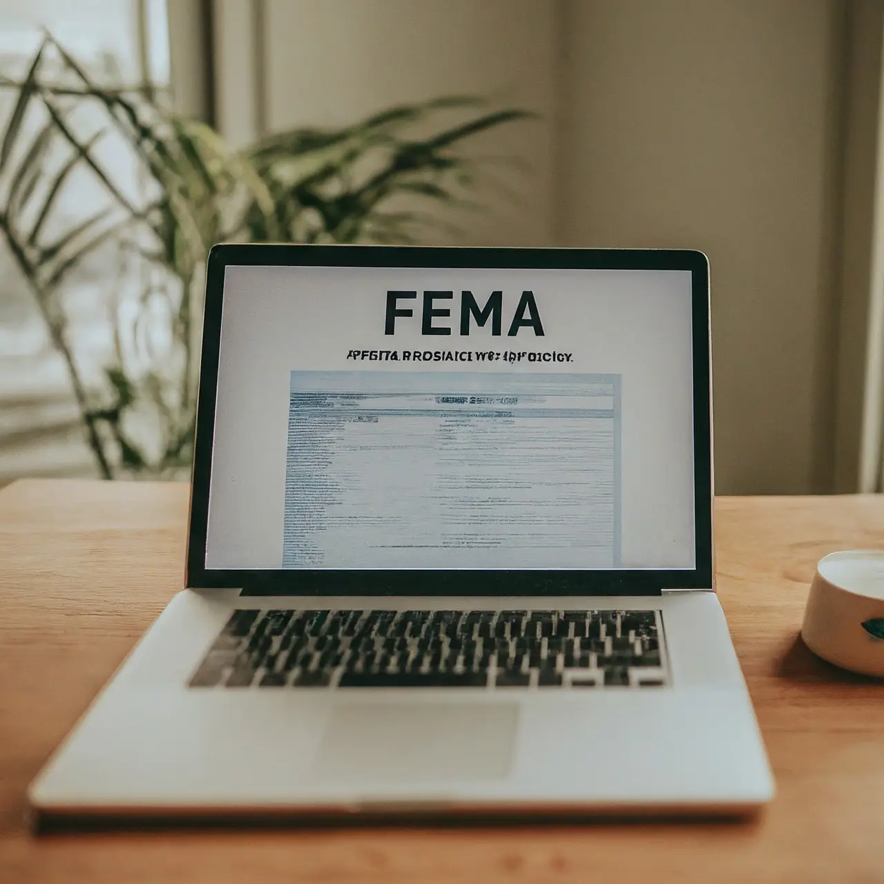 An open laptop displaying a FEMA application form. 35mm stock photo