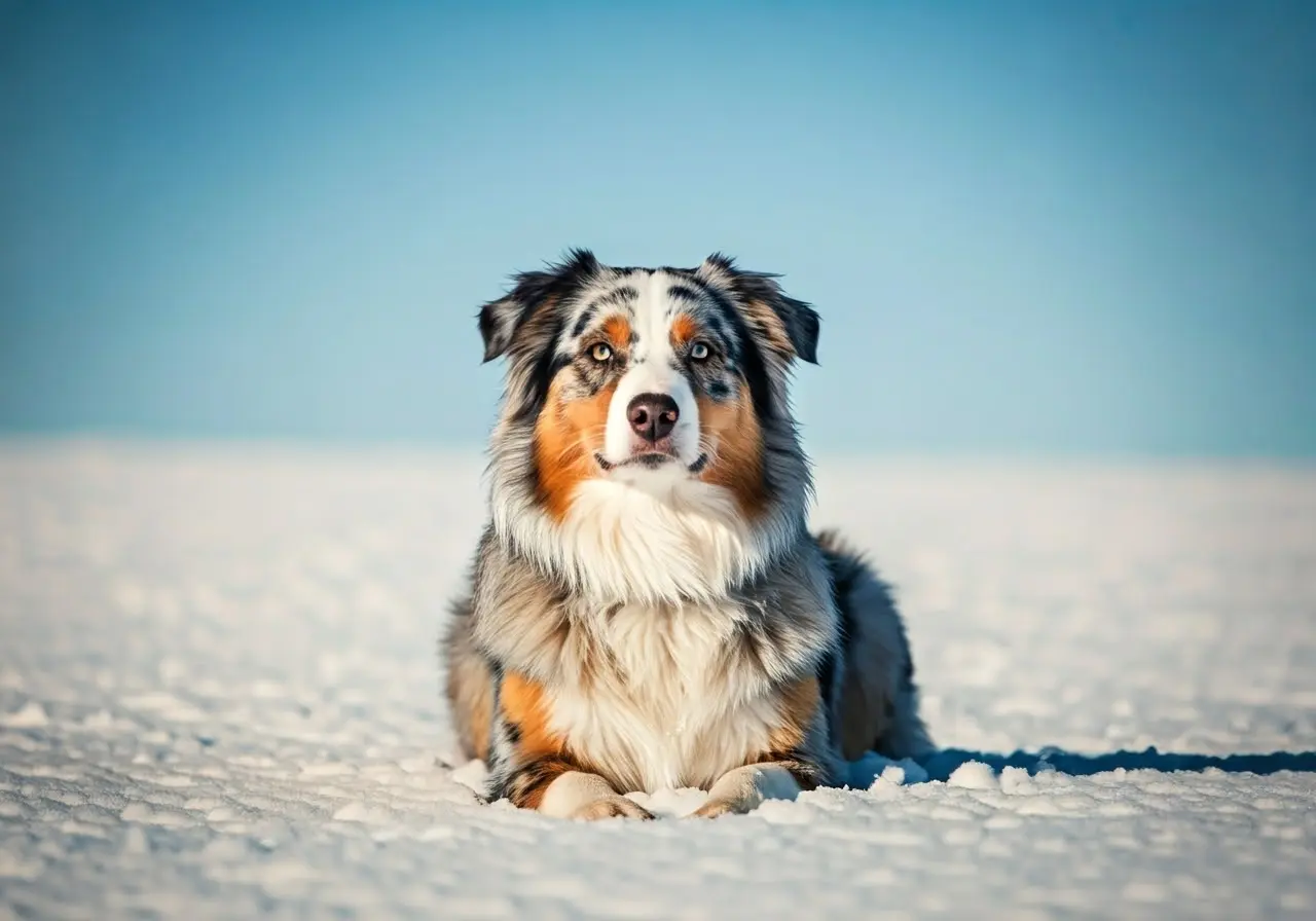 An Australian Shepherd enjoying a snowy landscape in Nevada. 35mm stock photo