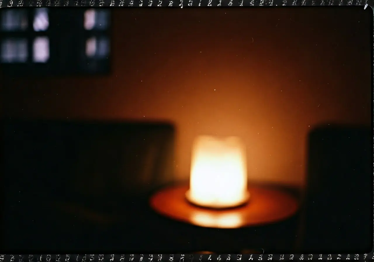 A cozy, peaceful living room with soft, warm lighting. 35mm stock photo