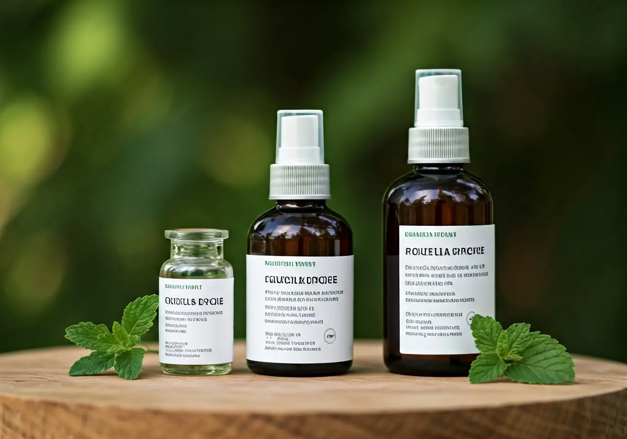 Natural skincare products with plant ingredients and cruelty-free labels. 35mm stock photo