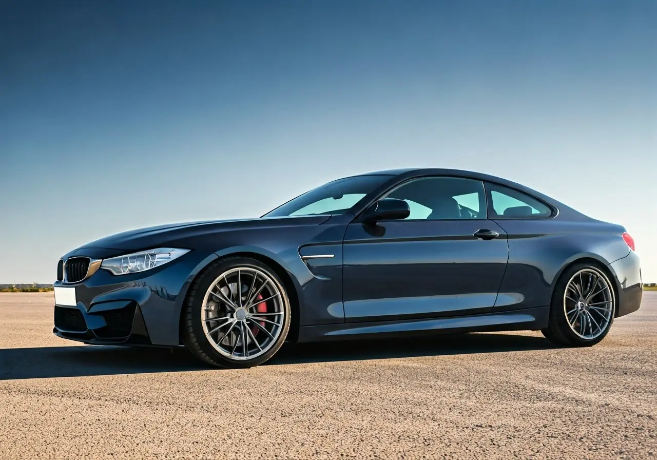 Ceramic-coated car shining under a clear blue sky. 35mm stock photo