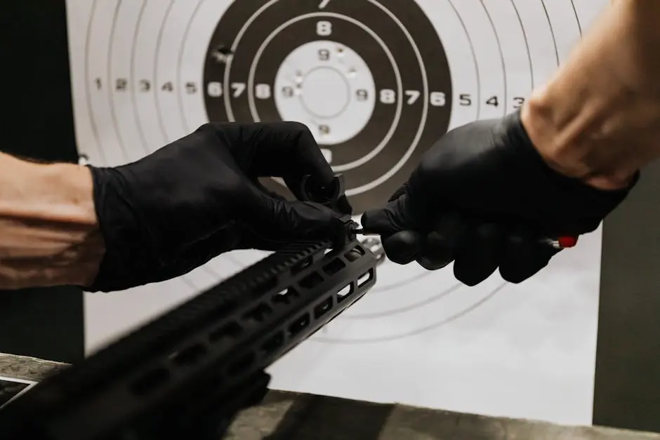 A Person Tightening the Iron Sight of a Rifle