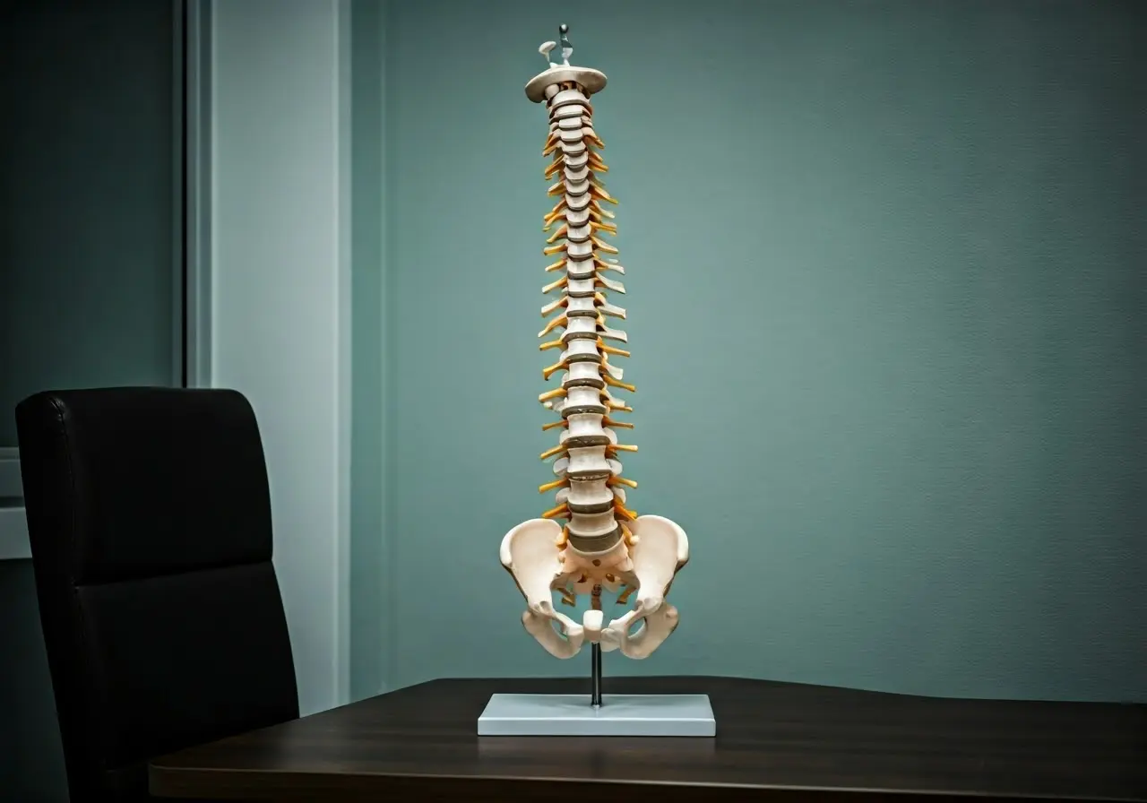 A chiropractor’s office with a spinal model on display. 35mm stock photo