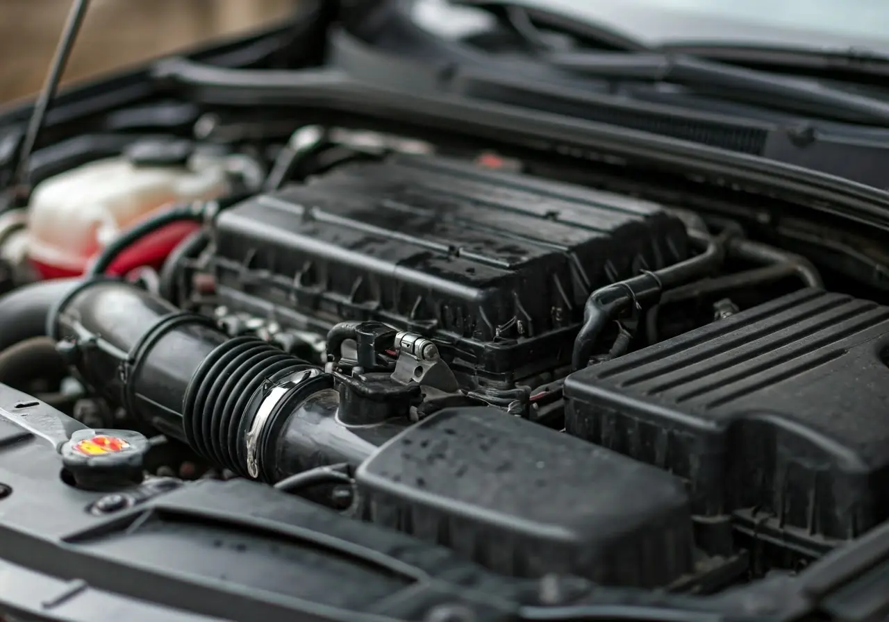 Close-up of a clean car engine with water droplets. 35mm stock photo